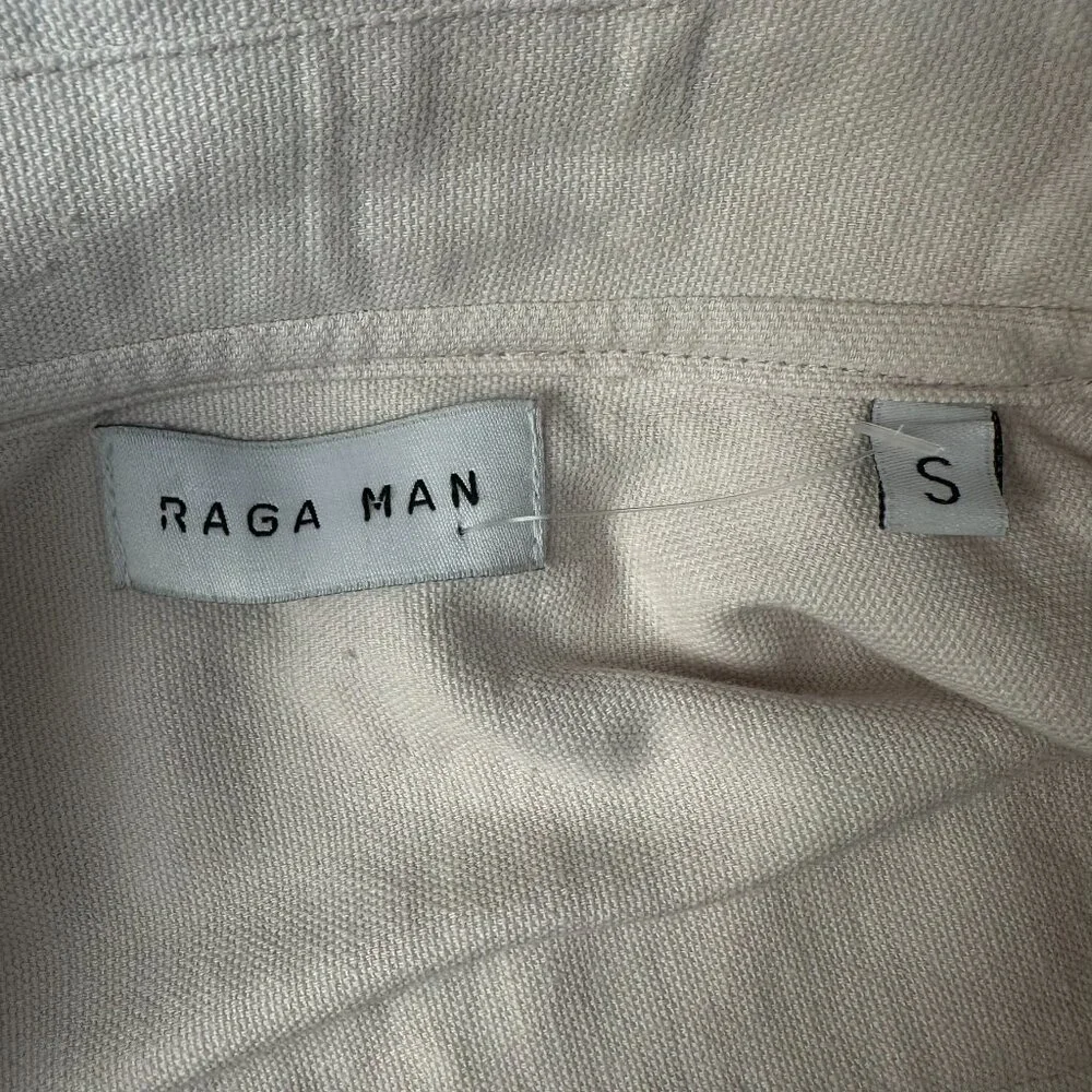 NWOT RAGA MAN‎ Men's Graphic Print Canvas Full Zip Jacket, Size Small, Cream